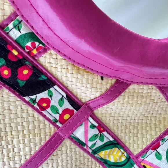 Vera Bradley Viva La Vera Bamboo Handle Straw Purse Medium Tote Handbag Retired - Picture 8 of 13
